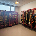 View of the dressing room for firefighters.