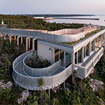 The building for observing marine mammals blends into the landscape, offering a stunning view of the St. Lawrence River.