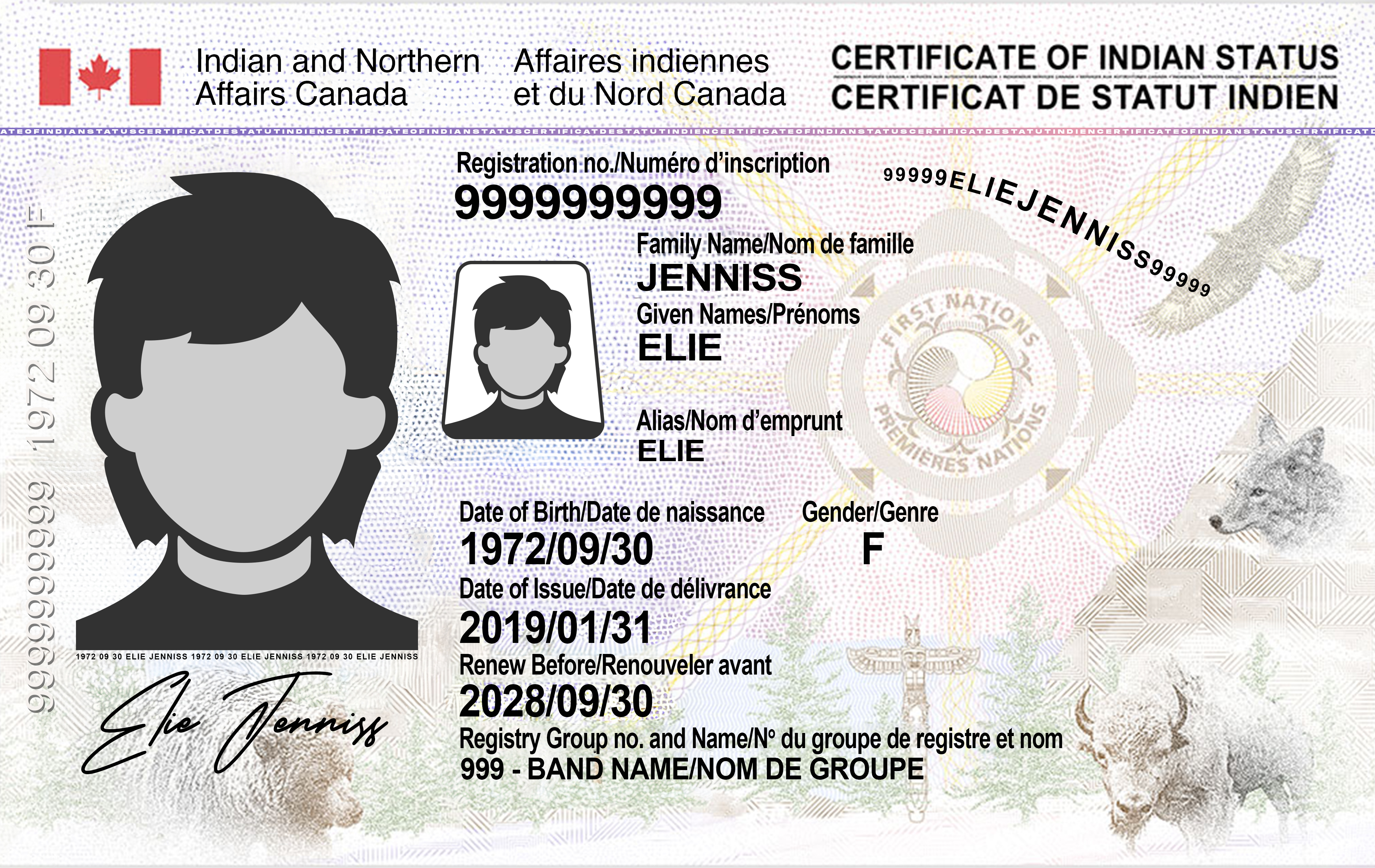 Image of the front of a SCIS card
